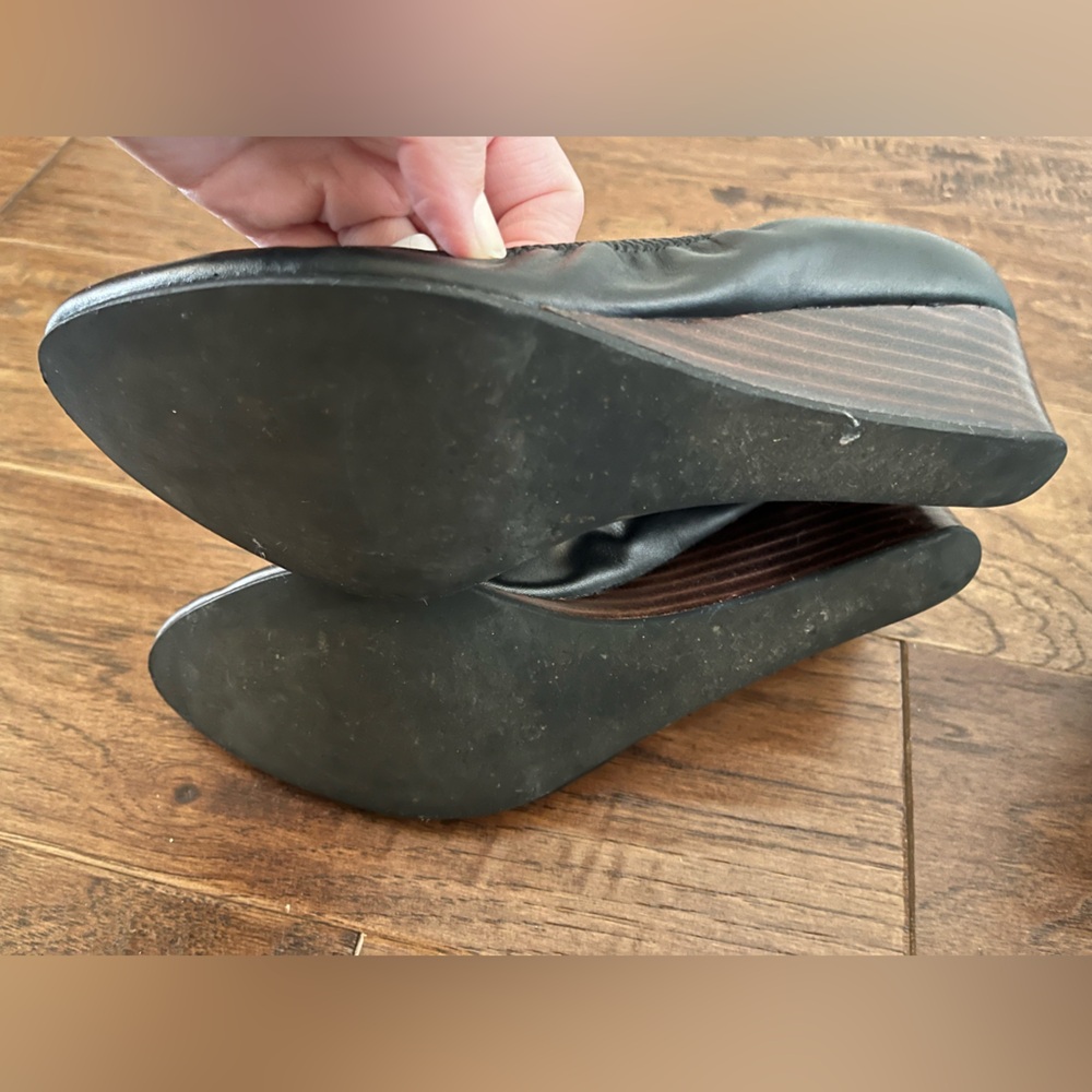 Susina Size 7.5 Fraya-Lea Black Leather Wedge Heel Shoes In Box Fraya Lea 7 1/2 - Picture 8 of 9